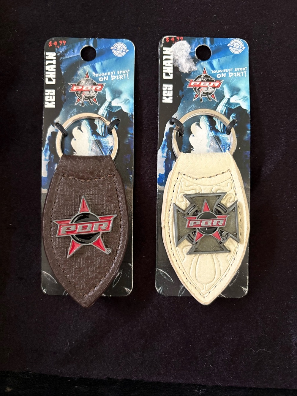 Vintage 2007 NEW OLD STOCK!  PBR Logo Key Ring Set of 2 - Leather & Metal